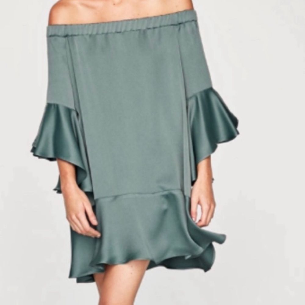 Zara Off-Shoulder Teal Mini Dress